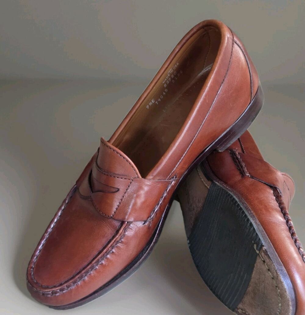 FOOTJOY Mens 9.5 E Casual Dress Shoes Cognac Brown Leather Penny Loafers